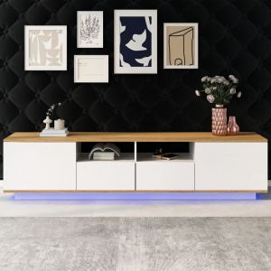 Redom - led lowboard, meuble tv en bois, table tv industrielle, meuble tv moderne meuble tv 80 pouces, blanc + couleur chêne