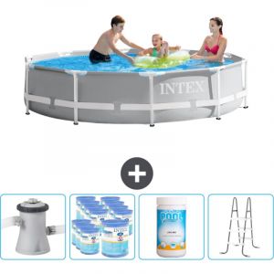 Piscine ronde à cadre prisme Intex - 305 x 76 cm - Grise - Comprend des Accessoires CB96