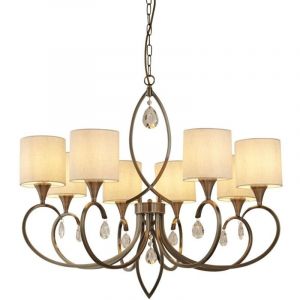 Searchlight Alberto - Lustre &agrave; 8 branches en cristal cr&egrave;me, fini laiton antique, E14
