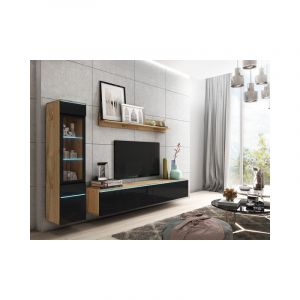 Bratex - Ensemble de meubles de salon vera i, ensemble de meubles de salon, sans &eacute;clairage led, couleur wotan/noir brillant