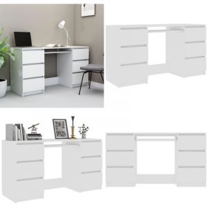 Bureau Blanc 140x50x77 cm Bois d'ing&eacute;nierie - Bureau Blanc - Bureau Informatique - Meuble De Bureau - Bureau Design - Bureau Compact - Home & Living