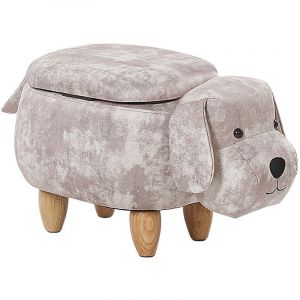 Beliani - Pouf Tabouret pour Enfant en Forme de Chien en Velours Beige et Pieds Bois avec Coffre de Rangement