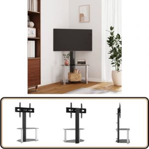 Meuble tv d'angle 2 niveaux pour 32-70 pouces noir argenté - Meuble Tv D'angle - Meuble Tv Inclinable - Support Tv Mural - Rangement Tv - Meuble