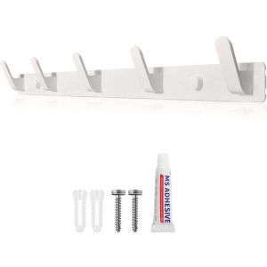 Porte Manteau Mural Patere Murale Porte Manteau Blanc avec 5 Crochets Deux M&eacute;thodes D'installation (avec Adh&eacute;sifs Soit et Vis) pour Entr&eacute;e Chambre