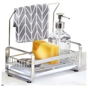 Porte Eponge d'Evier Inoxydable avec Porte-Serviettes,Panneau Amovible pour Ranger Brosses &agrave; Vaisselle,&eacute;ponges &agrave; Vaisselle et Liquide Vaisselle