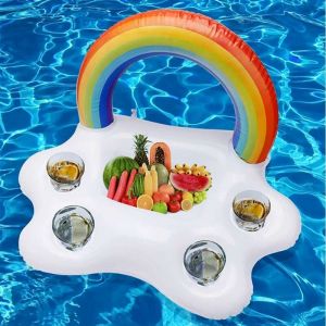 Porte-gobelet gonflable arc-en-ciel nuage flottant pour salade de fruits - Bar de table - Bar - Piscine - Float Party - Piscine - Boissons flottantes