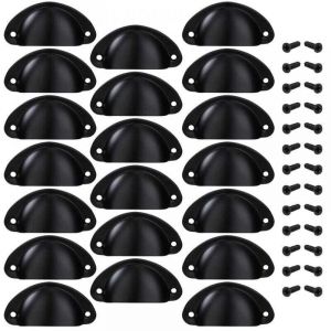 Poign&eacute;e de Tiroir Bouton Porte Coquille Poign&eacute;e en Forme de Coquille D&eacute;coration Porte Meuble Tiroir Armoire Placard avec Vis 20 Pi&egrave;ces Noir
