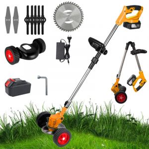 Tondeuse &agrave; gazon &eacute;lectrique sans fil 1500W, 12000 tr/min, pliable et r&eacute;glable, Outils de taille de jardin avec 3 types de lames et 1 batterie