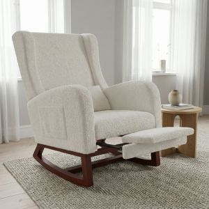 Fauteuil &agrave; Bascule avec Repose-pieds R&eacute;tractable, 99x64x67cm, Rocking Chair de Salon avec Poches Lat&eacute;rales, Fauteuil Relax Rembourr&eacute;, Pieds en Bois,