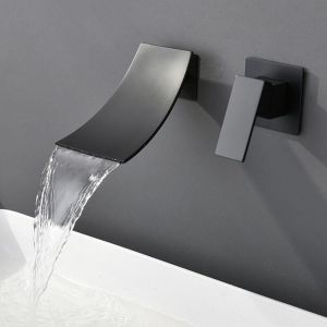 Treetalk - Robinet de salle de bain cascade , robinet de lavabo encastré pour montage mural - Robinet mural 2 trous avec poignée simple et grand bec