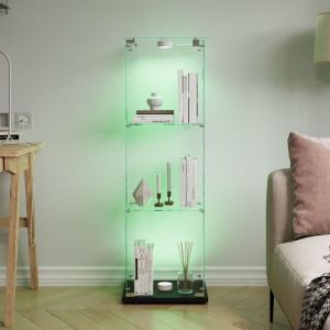 Nmonet - Vitrine en verre tremp&eacute; pour collection, vitrine avec porte coulissantes, serrure et poign&eacute;e m&eacute;tallique, meuble de rangement - hauteur 123