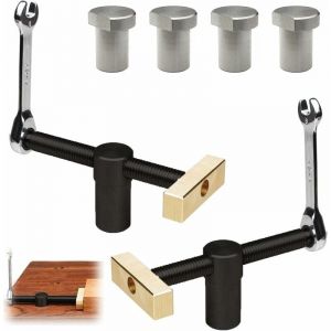 SNQ - Lot de 2 Pinces Etau de Table Menuisier, Serres-Joints Rapide Etabli, Clip de Bureau Réglable avec 4 Bench Dog, Etau Perceuse Colonne Outils