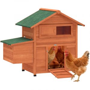 Poulailler - PawHut - pondoir perchoir toit en bitume &eacute;tanche fen&ecirc;tre de ventilation - bois - 113,5x67,5x95,5cm - orange