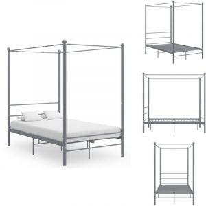 Vidaxl - Cadre de lit à baldaquin sans matelas gris métal 140x200 cm - Lit Plateforme - Cadre Lit Metal - Lit Double - Literie - Décoration Chambre