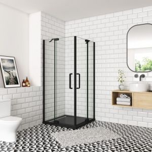 Ocean Sanitaire - Cabine de douche 100x80x195cm en verre anti-calcaire, Oc&eacute;an cabine porte de douche pivotante avec profil Noir mat Installation en