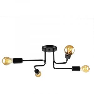 Plafonnier semi-encastr&eacute; industriel vintage - Plafonnier de 21,5 pouces Lampe suspendue en fer forg&eacute; avec 4 lumi&egrave;res en noir pour salon, chambre et