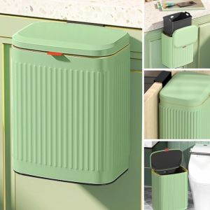 Petite poubelle murale sous l'&eacute;vier pour cuisine, salle de bain, poubelle d'armoire suspendue (vert vintage/2,1 gallons)