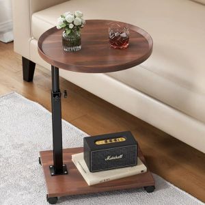 Rapanda - Table d'appoint de canapé, réglable en hauteur, table d'appoint avec plateau de canapé rotatif à 360 °, petite table d'appoint coulissante