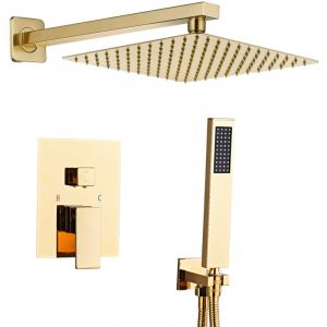 Ensemble de Douche Encastr&eacute; Dor&eacute;, Colonne Douche Salle de Bain, Douche Encastree Noire avec Douchette &agrave; Main et Douche de T&ecirc;te 25x25cm - Sanitemodar