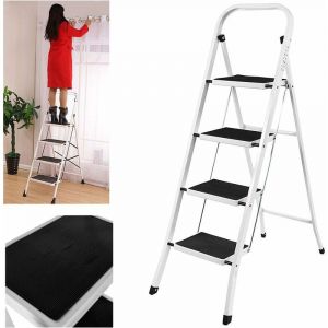 Dayplus - Escabeau 4 Marches, Escabeau &agrave; 4 Marches Pliant en Acier, Marchepied Echelle Pliable, Tabouret Pliant Charge Max.150Kg