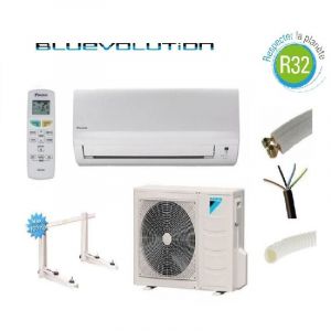 Daikin - pret a poser climatisation 4200W R32 bluevolution reversible FTXF42A + kit de pose 15 metres + support mural