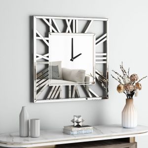 Shyfoy - Horloge murale miroir carré – Grande horloge sans cadre avec chiffres romains pour décoration murale 80 x 80 cm