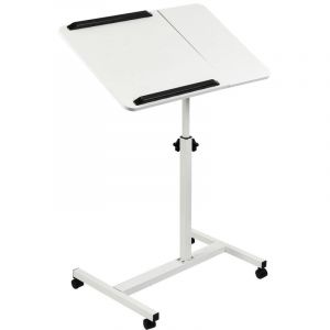 Maclean - Table pour ordinateur portable Hauteur r&eacute;glable de 59 &agrave; 89 cm Double plateau inclinable jusqu'&agrave; 90&deg; Roulettes avec freins Capacit&eacute; from de