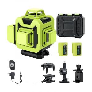 Niveau Laser 360°x 4 Chantier Autonivelant,Lazer Niveaux 4D 16 Lignes Laser,Nivellement Automatique, Support Rotatif, Télécommande,2x2400 mAh