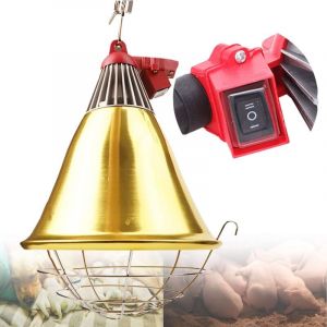 Support Lampe Chauffante Chiot R&eacute;Flecteur Avec Grille de Protection,C&acirc;Ble de 2m Max 275W Chauffante pour poulailler Poussins Cochons(Sans Ampoule)