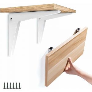 Ersandy - Support Mural Pliant 2 pièces, Équerre Étagère Supports d'étagère Équerre Repliable Rabattable en Métal Support Garage Console Pliante diy