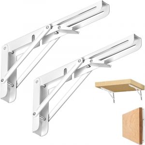 2 Pi&egrave;ces Equerre Pliante, 200mm &Eacute;querre Pliable, Acier Inoxydable Equerre Etag&egrave;re Pliante, Blanc Equerre Tablette pour &Eacute;tablis pour Gagner de La