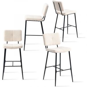 MEUBLES COSY Lot de 4 Tabouret de Bar Scandinave - Siège Rembourrés de 75 cm de Haut - Chaises Hautes en bouclette Beige - pieds et repose pieds en