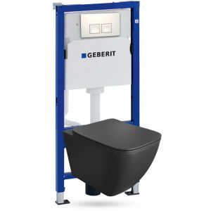 GEBERIT Duofix Basic Support Bâti-support + Lavita WC Onil Black suspendu noir sans bord + panneau de commande Delta 25 blanc Kit complet WC