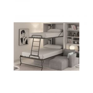 Lit superposé escamotable 2 couchages 90x190 et 140x190 Verkali-Façade Glacial 3D