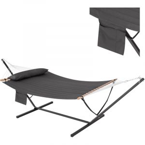 WOLTU Hamac avec Support pour 2 Personnes, Hamac Double avec Carde M&eacute;tallique, Poche Lat&eacute;rale et Coussin, Charge jusqu'&agrave; 250 kg, Gris Fonc&eacute;