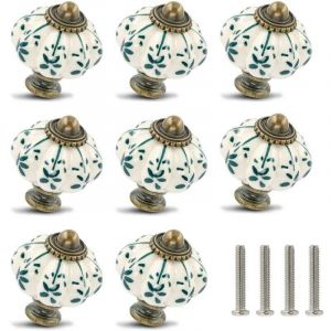 Tuserxln - Lot de 12 boutons en céramique ivoire et verte - boutons d'armoire citrouille boutons de commode rétro - tirettes de tiroir vintage avec