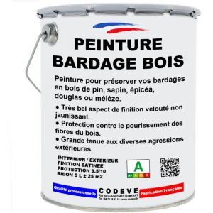 Peinture Bardage Bois - 5 L - Codeve Bois - RAL 5015 - Bleu ciel - Pour La Protection De Votre Bardage En Pin, Sapin, &eacute;pic&eacute;a Ou M&eacute;l&egrave;ze.