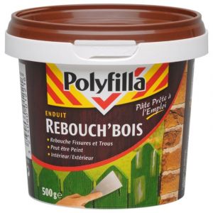 Enduit Rebouche Bois pour fissures et trous - grande dureté - Intérieur et Extérieur - rebouch'bois Pâte 500g - Polyfilla
