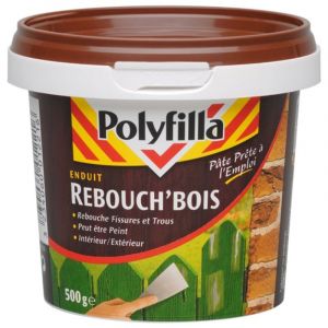 Enduit Rebouche Bois pour fissures et trous - grande dureté - Intérieur et Extérieur - rebouch'bois Pâte 500g - Blanc - Polyfilla