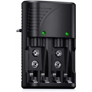 Universel Chargeur de Piles AA/AAA/9V, Rapide Chargeur 6802 pour aa/aaa ni-mh ou 9V Piles Rechargeables avec Indicateur led, 100-240V Tension