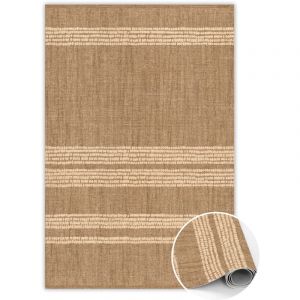 Tapis Vinyl pvc Antidérapant pour Chambre et Cuisine - Beige avec des lignes - 80x120 cm