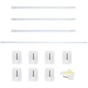 4 Pi&egrave;ce Tringle Extensible avec Crochets Adh&eacute;sifs - Pour Rideaux de Douche et Armoires (30-50 cm)