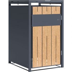 AXI Luke Cache Poubelle en M&eacute;tal, Anthracite/Effet Bois - Abri poubelle pour 1 conteneur - Max. 240L - Abri Poubelle Ext&eacute;rieur avec Excellente