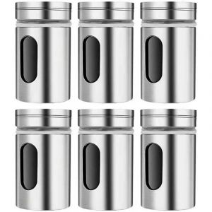 Pots &agrave; &eacute;pices 6 pi&egrave;ces avec couvercles pivotants, bouteilles &agrave; &eacute;pices en acier inoxydable, ensemble de pots &agrave; &eacute;pices