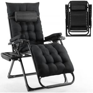 Liferun - Chaise longue de jardin,pliable,fauteuil d'extérieur,charge 160 kg,coussin d'assise amovible,dossier réglable (Noir)