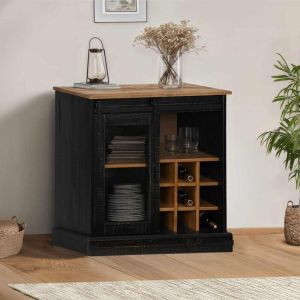 Torana - Buffet halden porte coulissante noir 80x40x80 cm bois massif