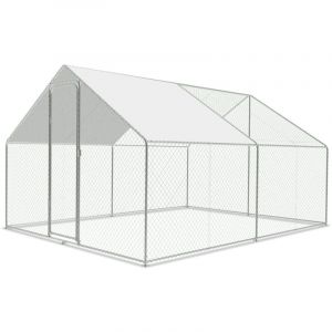 Poulailler extérieur Toit du poulailler, Acier galvanisé Petit poulailler Enclos extérieur avec protection solaire Cage à poules, 3 x 3 x 2 m