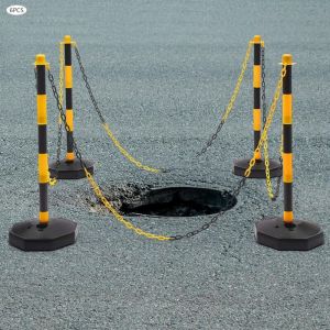 Lot de 6 poteaux de d&eacute;limitation avec cha&icirc;nes Poste de d&eacute;limitation Ajustable syst&egrave;me de Guidage des Personnes pour Avertissement，Restaurant,