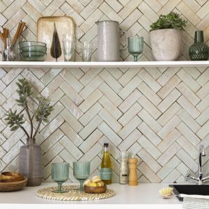 Ro'ma Nature - Zellige v&eacute;ritable Carrelage Artisanal - 5x15 cm - Vert Tilleul (vendu par bo&icirc;te de 0,5m&sup2;)