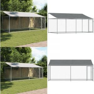 Cage pour chien avec toit et porte gris 4x2x2 m acier galvanisé - Cage Pour Chien - Chenil Extérieur - Abri Pour Chien - Enceinte Pour Chien - Espace